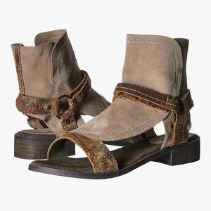 Diba Women’s Drive In Flat Sandals Taupe Leather Ankle Strap Boho Western Size 8